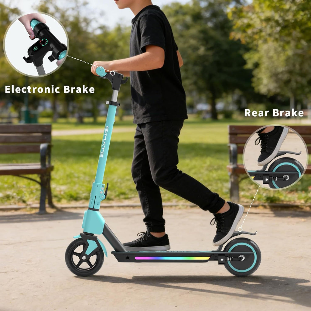 SIMATE Electric Scooter for Kids Ages 6-14, 3 Adjustable Heights 34'/37'/39', LED Display & Colorful Lights, Foldable Kids Electric Scooter, 8.7 MPH Safe Speed, Gifts for Boys Girls