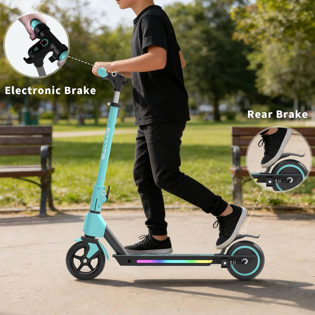 SIMATE Electric Scooter for Kids Ages 6-14, 3 Adjustable Heights 34'/37'/39', LED Display & Colorful Lights, Foldable Kids Electric Scooter, 8.7 MPH Safe Speed, Gifts for Boys Girls