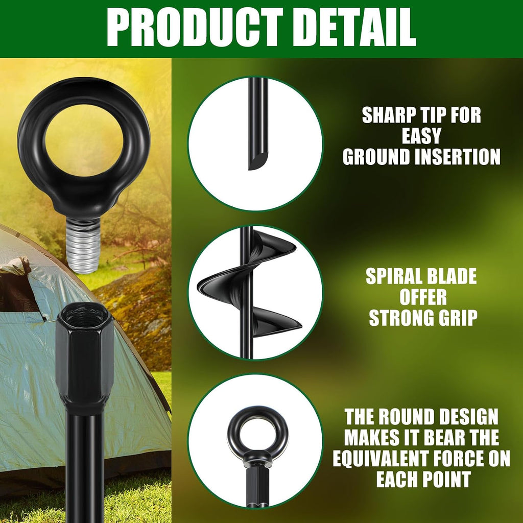 Lasnten 12 Pcs 30 Inch Long Spiral Ground Anchor Heavy Duty Blade Earth Anchor Kit Metal Anchors Hook Beach Sand Stakes Camping for Securing Animals, Shelters, Tents, Canopies (Black)