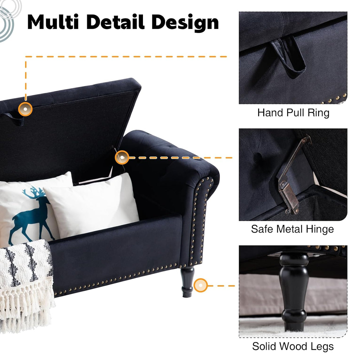 67'' Storage Bench for Bedroom End of Bed, Storage Bench for King Size Bed, Upholstered Tufted Storage Ottoman Benches with Arms for Living Room Entryway,Velvet Black