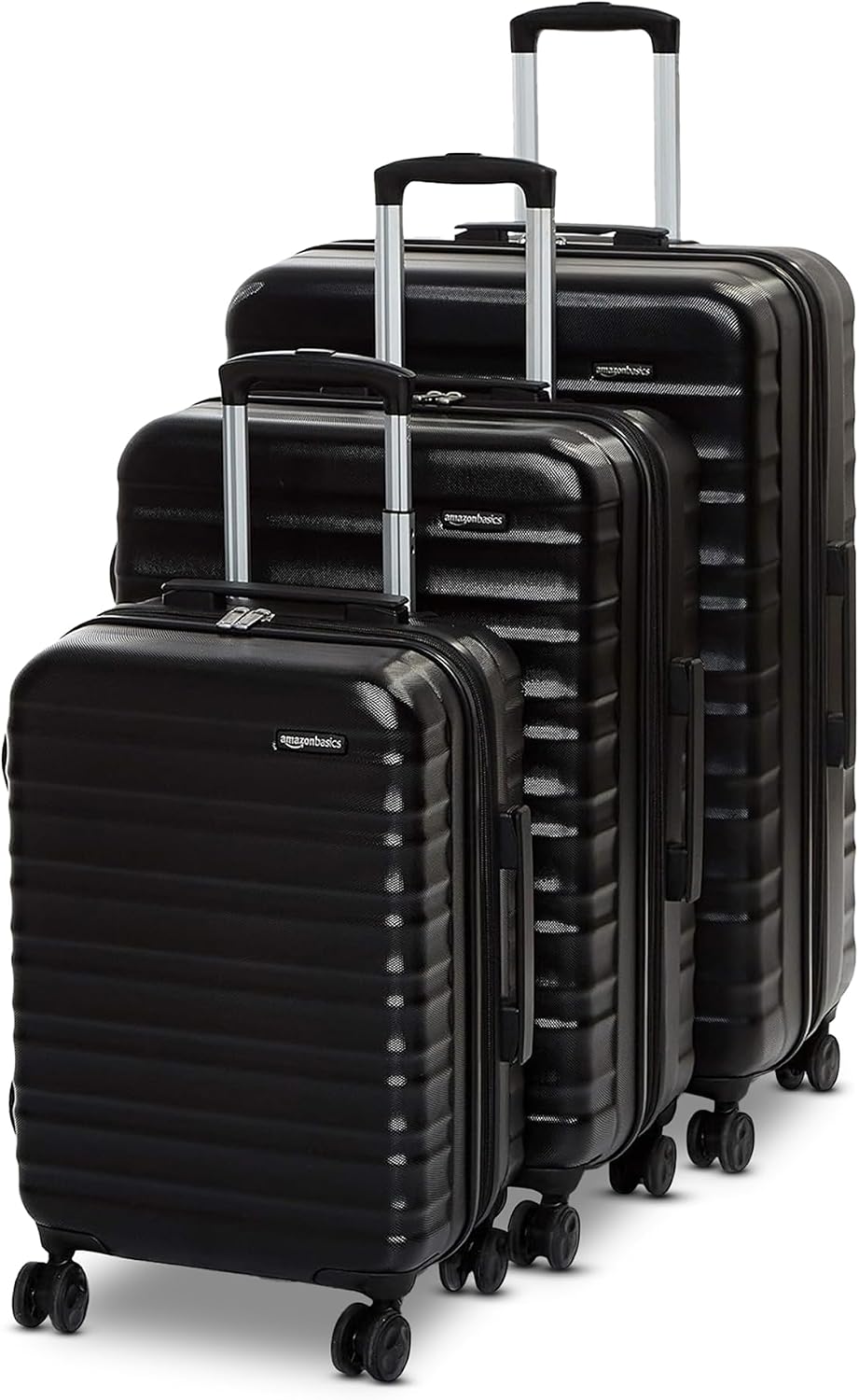Amazon Basics 3-Piece Hardshell Luggage Set (21', 26', 30'), Scratch-Resistant Expandable Suitcases with Multi-directional Wheels and Telescoping Handle, Black