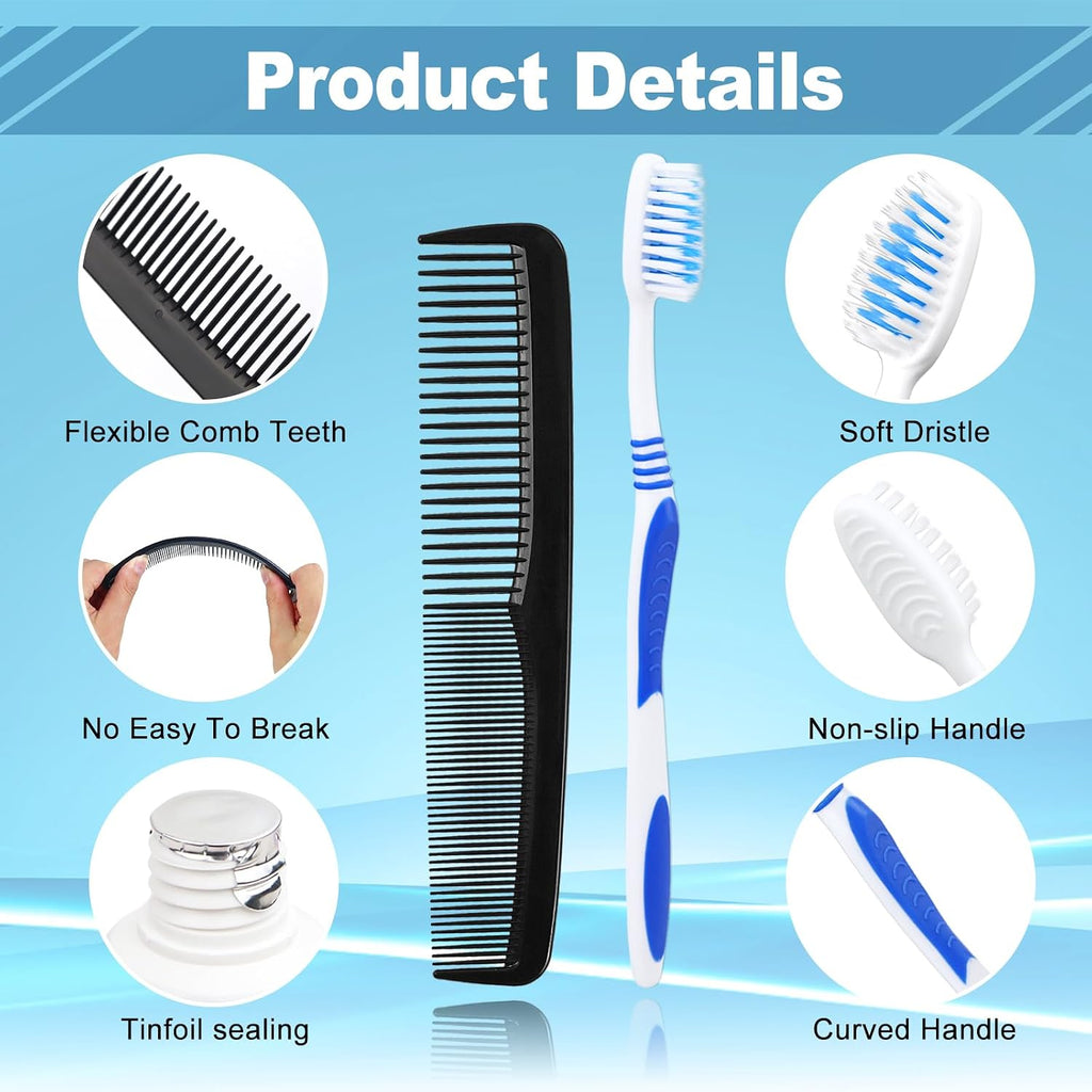 100 Set Travel Toothbrush Kit Bulk,Disposable Toothbrush with Toothpaste Set with Mouthwash,Toothpaste,Cover,Comb,Zip Bag,Floss Picks,Toothbrushes Set for Homeless,Travel