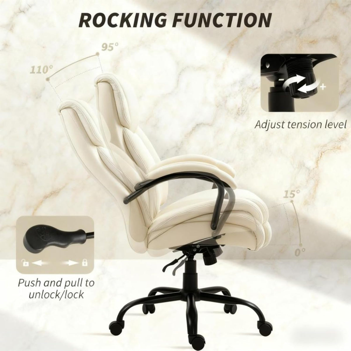 Hassyee Comfortable Design Executive Office Chair with Universal Wheels, Curved Backrest Design Home Office Table Chair with Adjustable Height