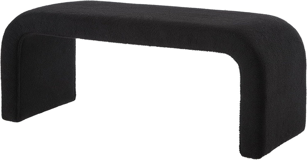 3-Piece Nesting Ottoman Bench Set - Black 44+16.5 Inch, Teddy Fabric, Modern Arched Design, Comfy Footrest/Seating for Bedroom, Living Room, Entry