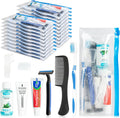 Travel Toothbrush Kit Bulk Disposable Toothbrush with Toothpaste Set with Mouthwash,Toothpaste,Shaver,Shaving Cream,Comb,Zip Bag,Floss Picks,Toothbrushes for Homeless Travel (100)
