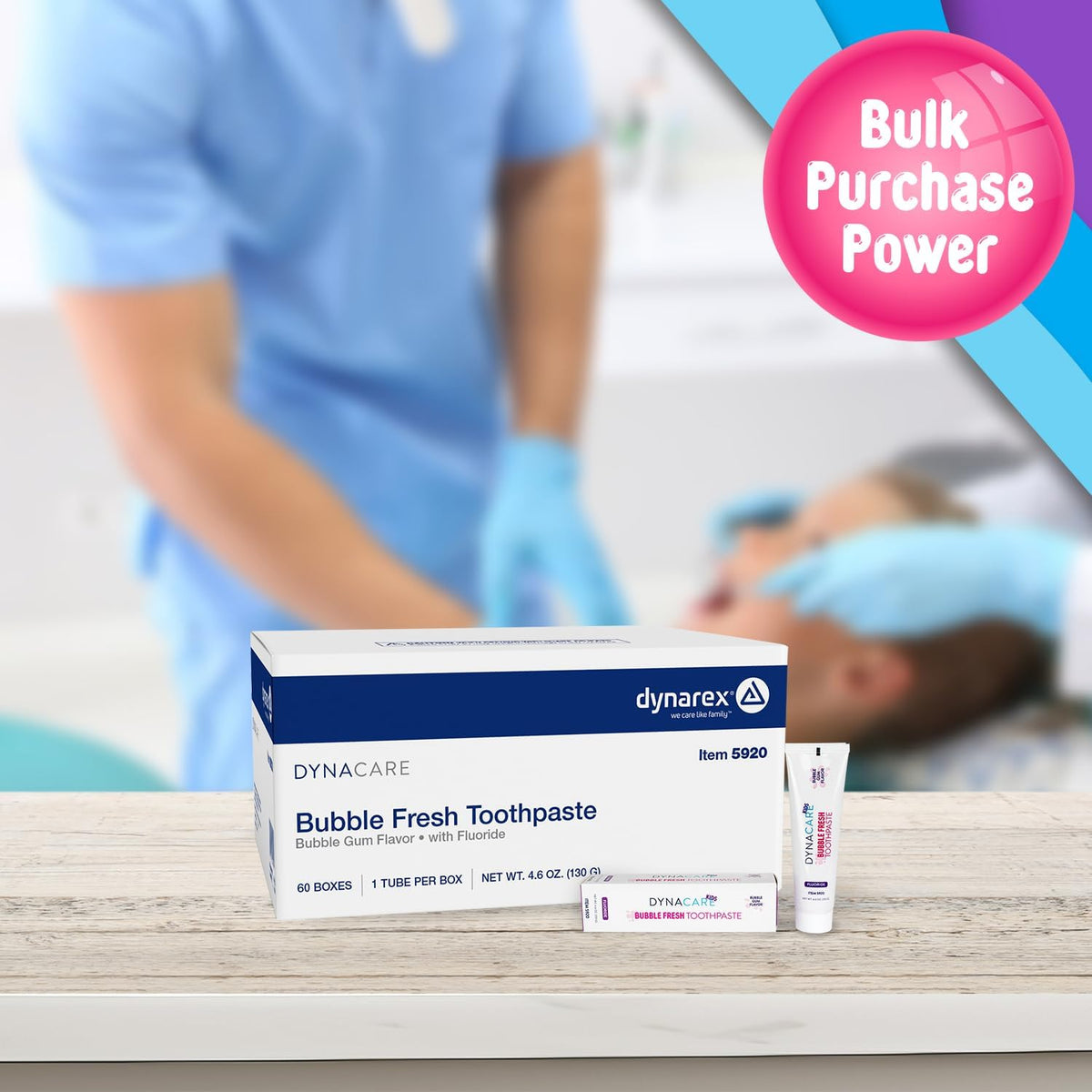 DynaCare Bubble Fresh Fluoride Toothpaste for Kids, Bubblegum Flavor, Cavity Protection, Daily Oral Hygiene - 4.6 oz., 1 Case of 60
