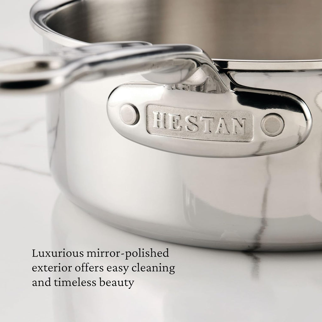 Hestan ProBond Luxe 2-Quart Saucepan with Lid, Professional Clad Stainless Steel, ProCore Tri-Ply Clad Construction, Polished Exterior, Induction & Oven Safe