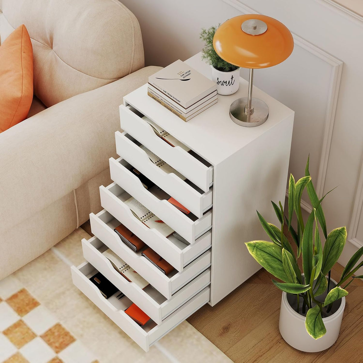 Giantex Drawers Cabinet Mobile Lateral Filing Organizer with 7 Drawers and Wheels Mobile Side Cabinet Chest for Home Office Storage Use 7-Drawer Dresser (19' x 16' x 34.5', White)
