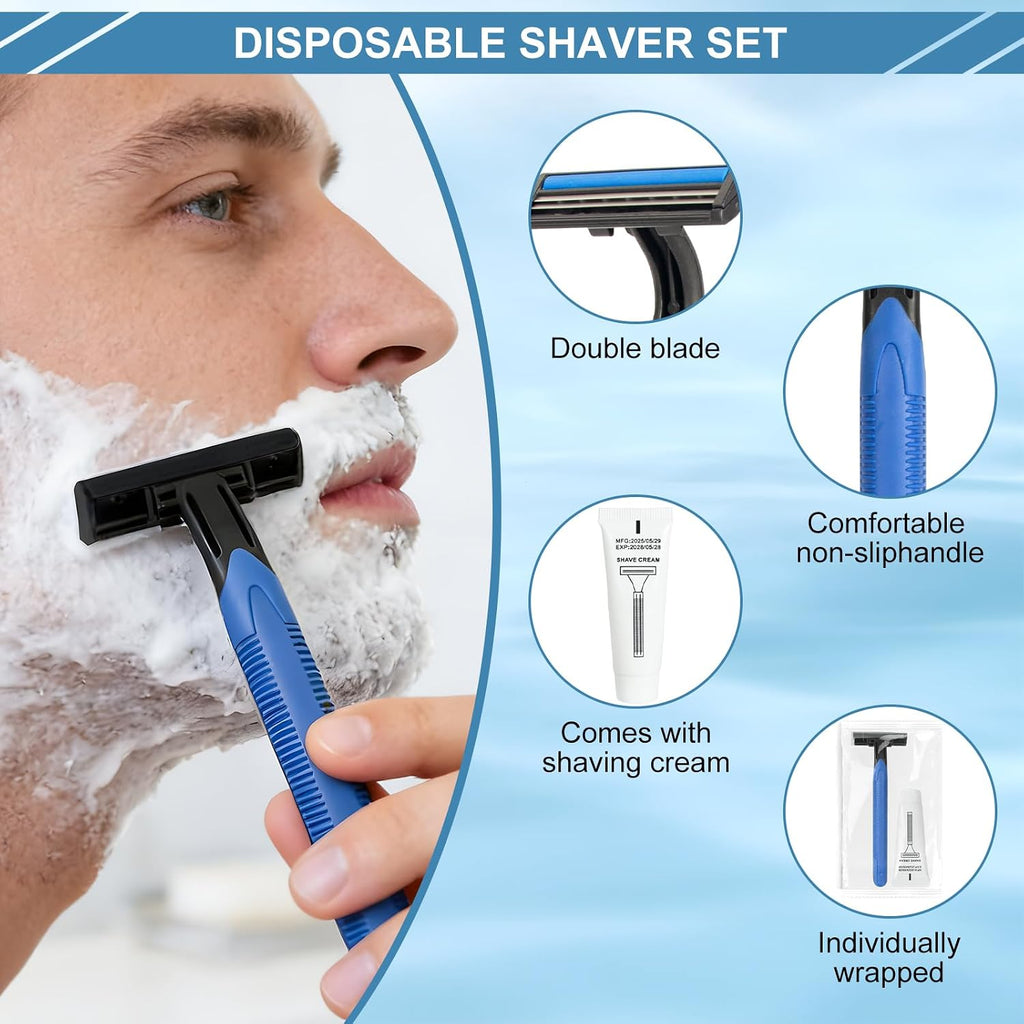 Travel Toothbrush Kit Bulk Disposable Toothbrush with Toothpaste Set with Mouthwash,Toothpaste,Shaver,Shaving Cream,Comb,Zip Bag,Floss Picks,Toothbrushes for Homeless Travel (100)