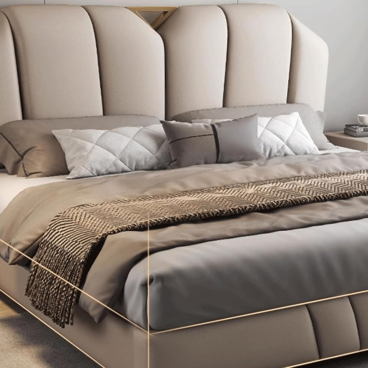 King Size Genuine Leather Bed Set Upholstered Platform Bed Frame with Headboard and Lift Up Storage Strong Wooden Slat Support No Box Spring Needed Noise Free