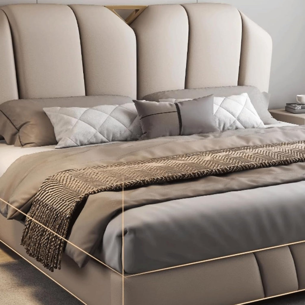 King Size Genuine Leather Bed Set Upholstered Platform Bed Frame with Headboard and Lift Up Storage Strong Wooden Slat Support No Box Spring Needed Noise Free