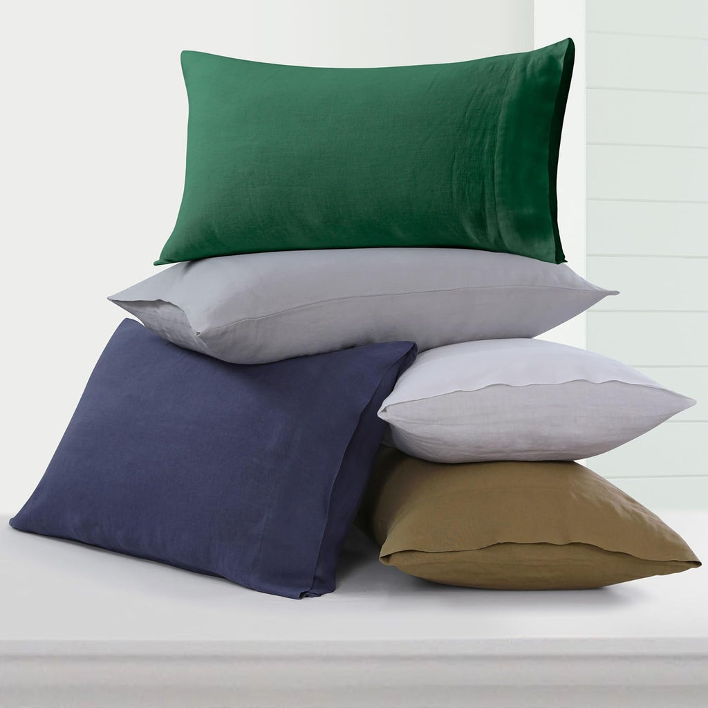 Tribeca Living 100% French Linen 4-Piece Bed Sheet Set, Jade Green, Queen Sheets - Extra Deep Pocket Bed Sheet Set, European Flax Certified, Garment Washed, Solid