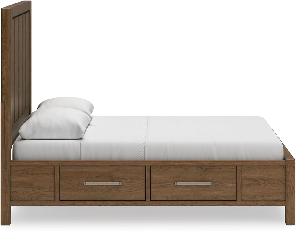 Signature Design by Ashley Cabalynn Modern 4-Drawer Queen Platform Bed with Storage, Foundation or Box Spring Not Needed, Light Brown