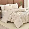 Masaca Oversized Comforter King Size(120'x120'),Soft Pinch Pleated Bedding Comforter Set,3 Pieces Wheat Colored California King Microfiber Boho Bedding Set for All Season