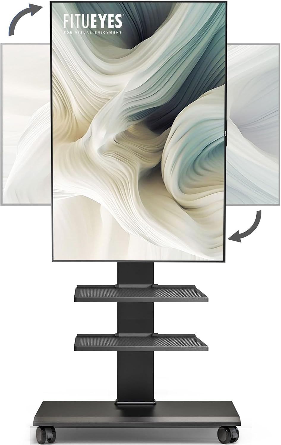 FITUEYES Rolling TV Stand for 32-75 Inch TVs - Height Adjustable Portable TV Stand on Wheels, 20 Degree Left/Right Swivel and 90 Degree Vertical and Horizontal Rotation up to 88lbs