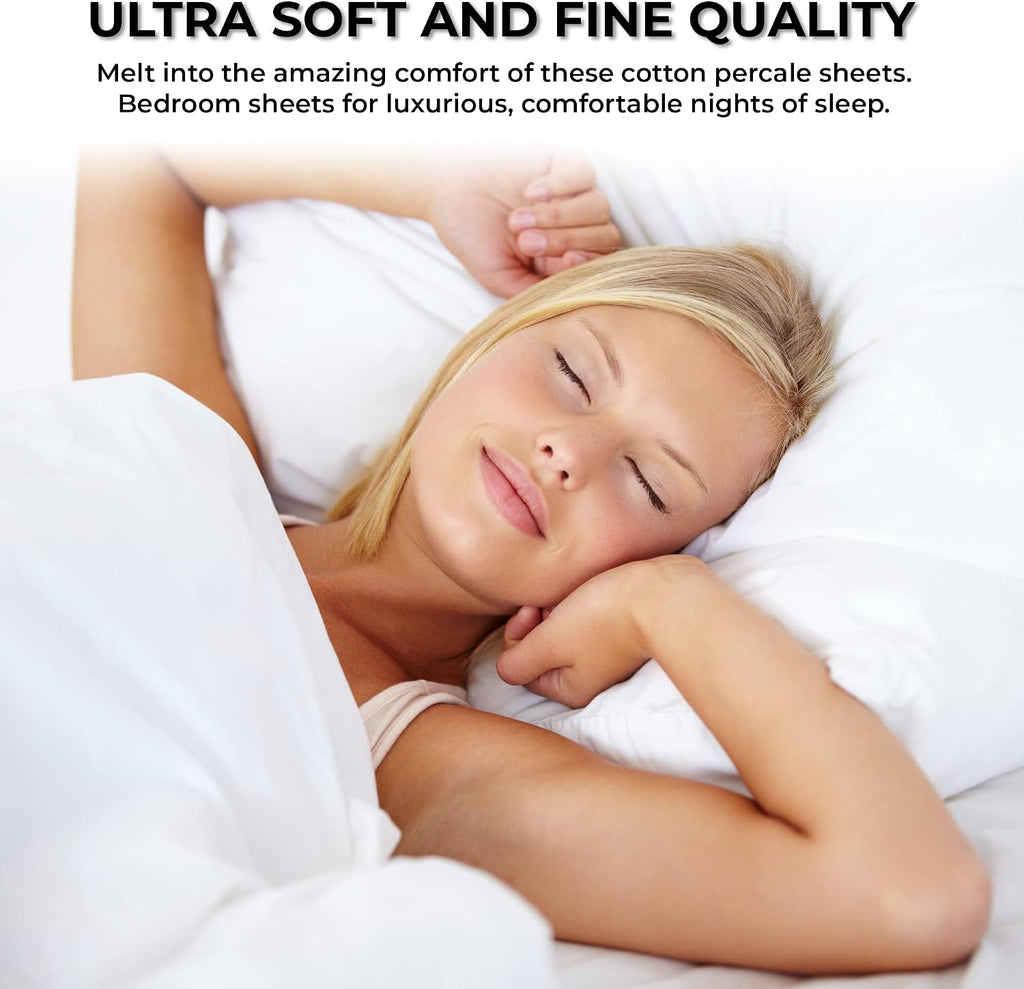 Tribeca Living Twin XL Bed Sheet Set, Crisp and Smooth Egyptian Cotton Percale Solid Sheets and Pillowcase Set, Extra Deep Pocket, 350 Thread Count, 3-Piece Luxury Bedding, White