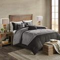 Madison Park Boone Cozy Comforter Set, Faux Suede, Deluxe Hotel Styling All Season Down Alternative Bedding Matching Shams, Decorative Pillow, King (104 in x 92 in), Rustic Grey 7 Piece Dark Grey 7pcs