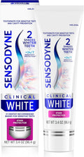 Sensodyne Clinical White Toothpaste Clinically Proven Whitening for Sensitive Teeth, Stain Protector, 3.4 oz (Pack of 12)