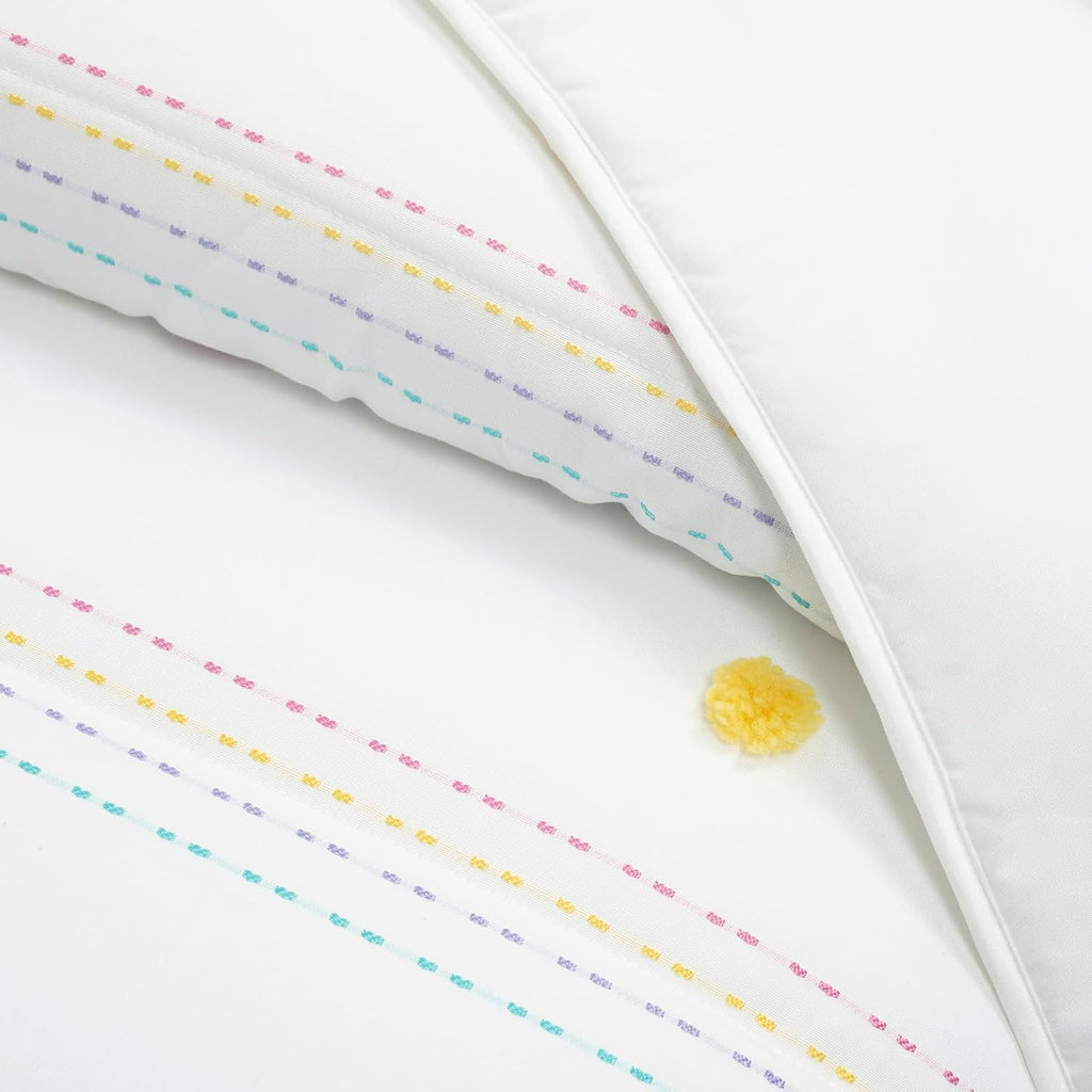 Lush Decor Rainbow Pom Pom and Stripes Quilt Set, 3 Piece Set, Full/Queen, White & Rainbow - Fun & Colorful Kids Bedding Set - Rainbow Quilt for Teen Dorm Decor - Striped Quilt - Girls Bedroom Decor