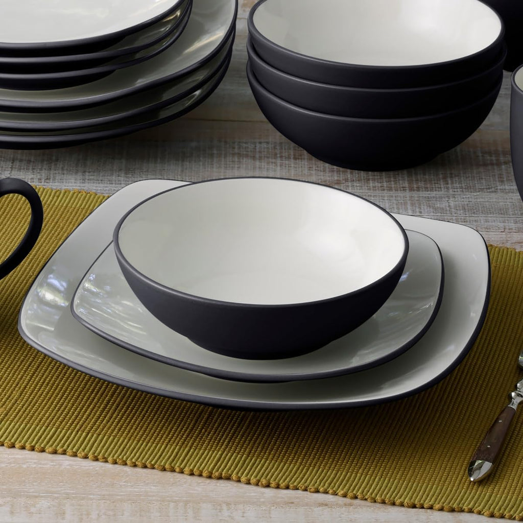 Noritake Colorwave Graphite 16-Piece Square Set, Service for 4 in Black/Graphite
