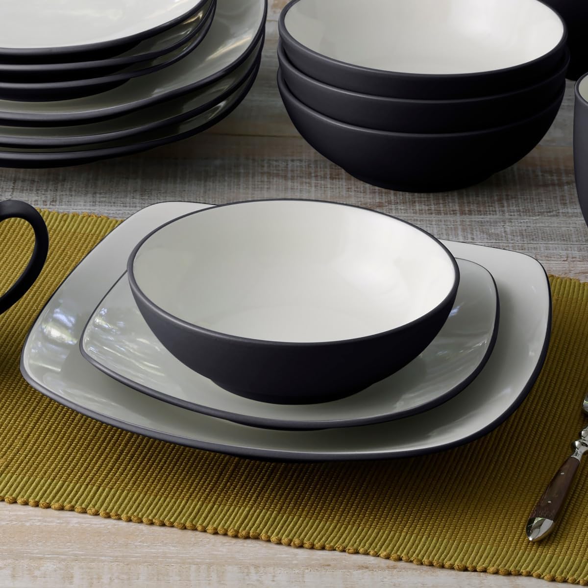 Noritake Colorwave Graphite 16-Piece Square Set, Service for 4 in Black/Graphite