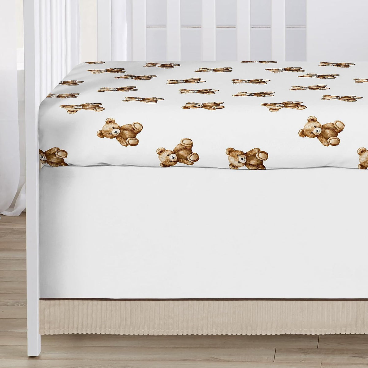 Sweet Jojo Designs 4-Piece Baby Crib Bedding Set (Boho Teddy Bear) for Boys/Girls, Infants/Nursery incl. Blanket, Fitted Sheet, Skirt, Diaper Stacker (Brown, Watercolor, Classic, Wholesome Aesthetic)