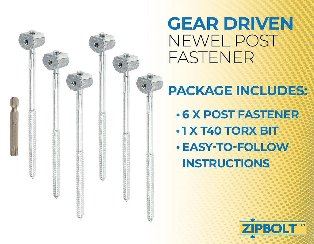 Zipbolt 14.100 Super UT Newel Post Fastener Bulk Pack — Quick and Easy Wrench-Free Installation of Staircase Newel Posts, Anchors Post Directly to Wood or Concrete Floor