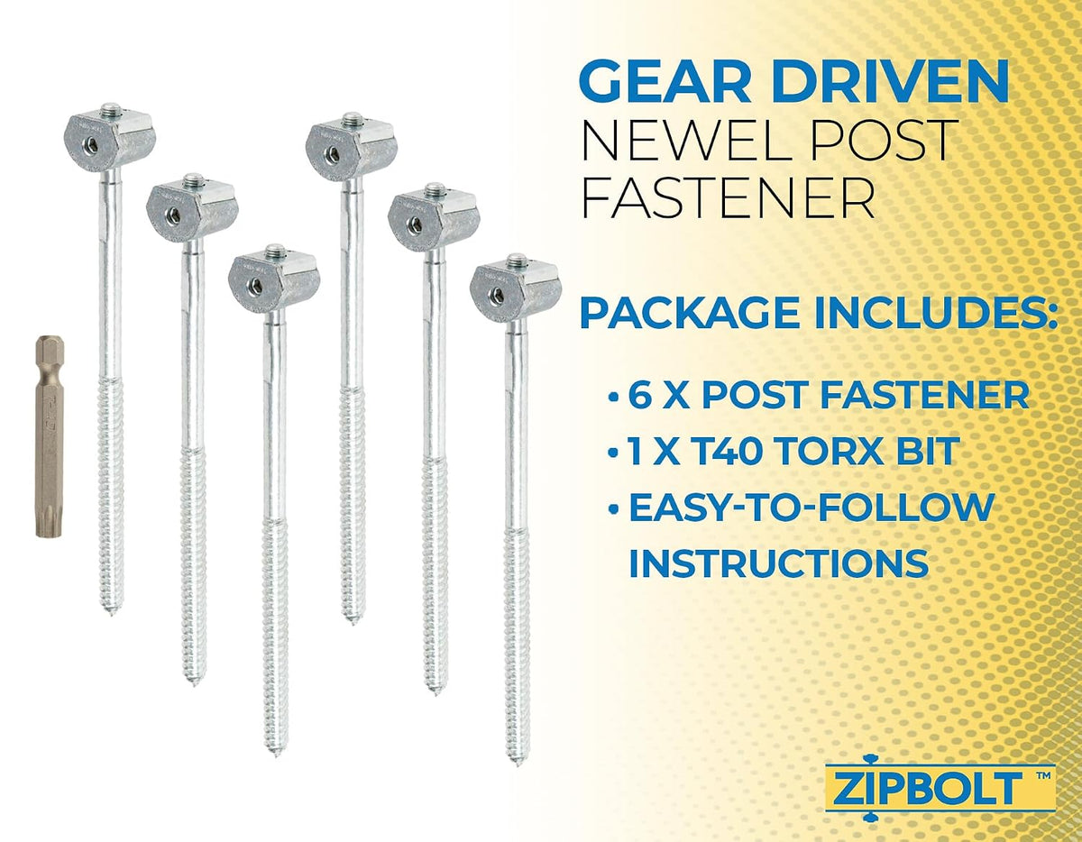 Zipbolt 14.100 Super UT Newel Post Fastener Bulk Pack — Quick and Easy Wrench-Free Installation of Staircase Newel Posts, Anchors Post Directly to Wood or Concrete Floor