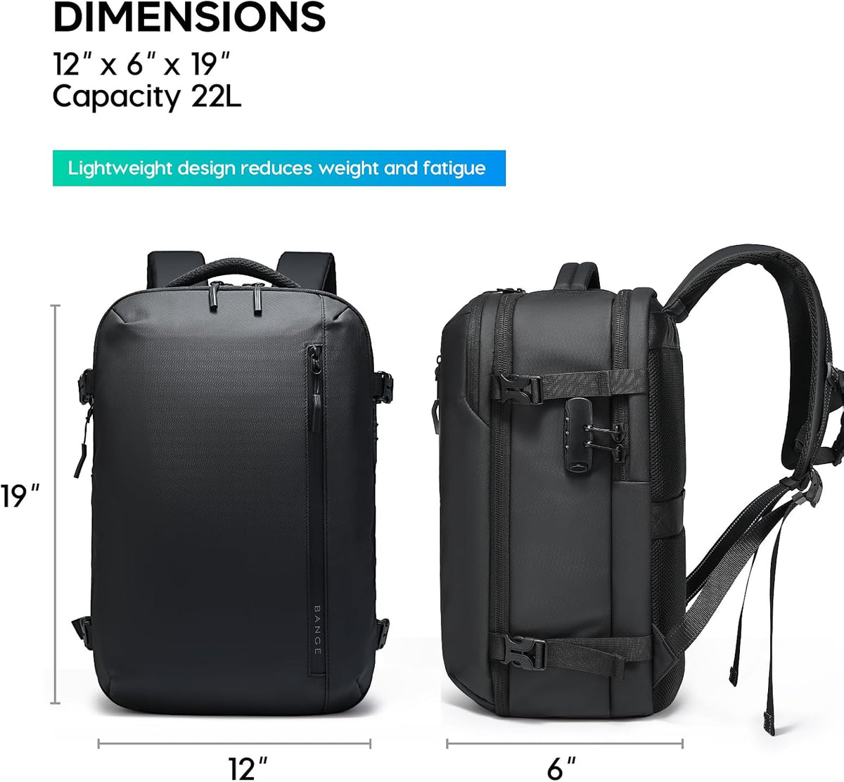 BANGE Vacuum-Seal Travel Backpack with Pump and Vacpack Compression System, Water Resistant Large Carry-On Backpack with Laptop Compartment and TSA Lock - Flight Approved, Black (With Air Pump)