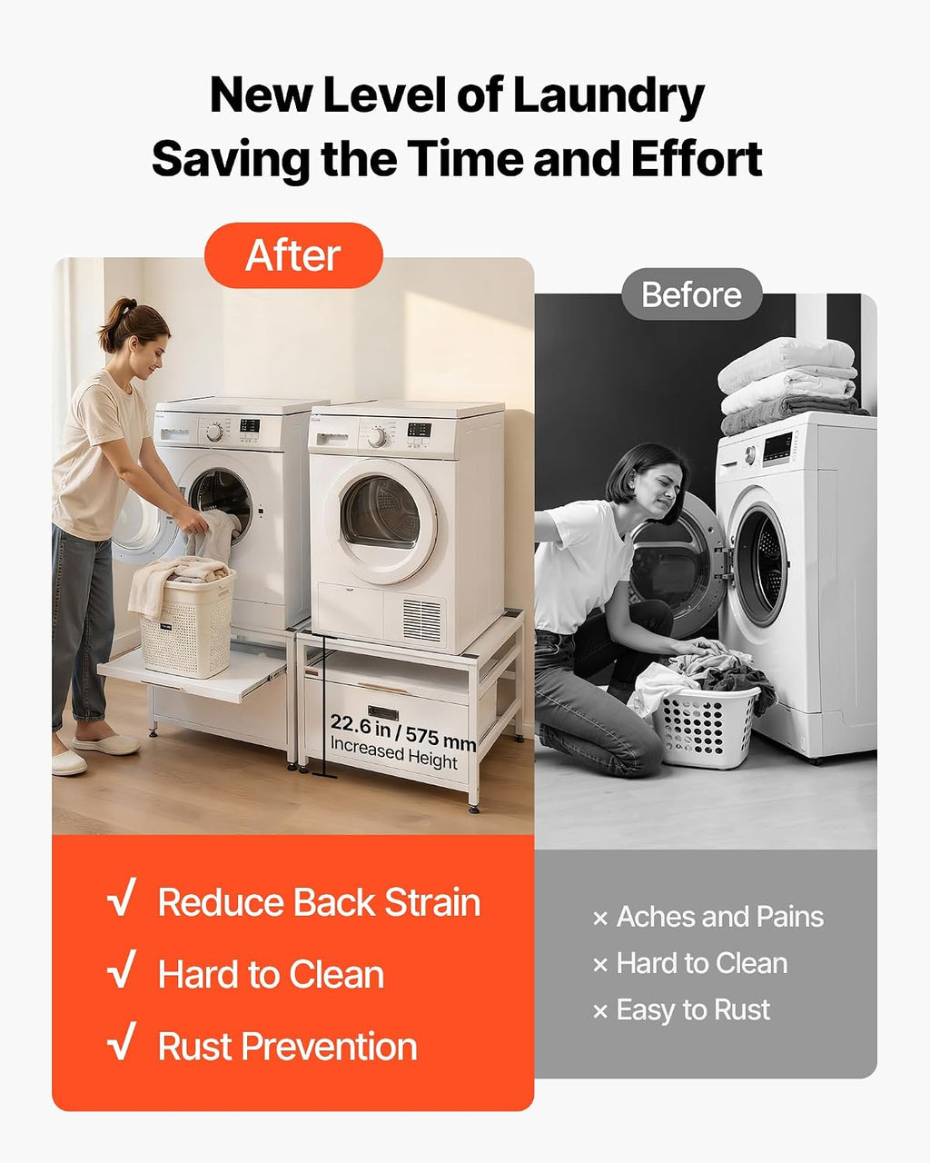 VEVOR Laundry Pedestal, 22.6 in Height, 29 x 29 in Washer and Dryer Pedestals with Pull-out Tray and Storage Space, 800 lbs Load Capacity, Non-Slip Feet Washing Machine Stand Universal, White, 2 Pack
