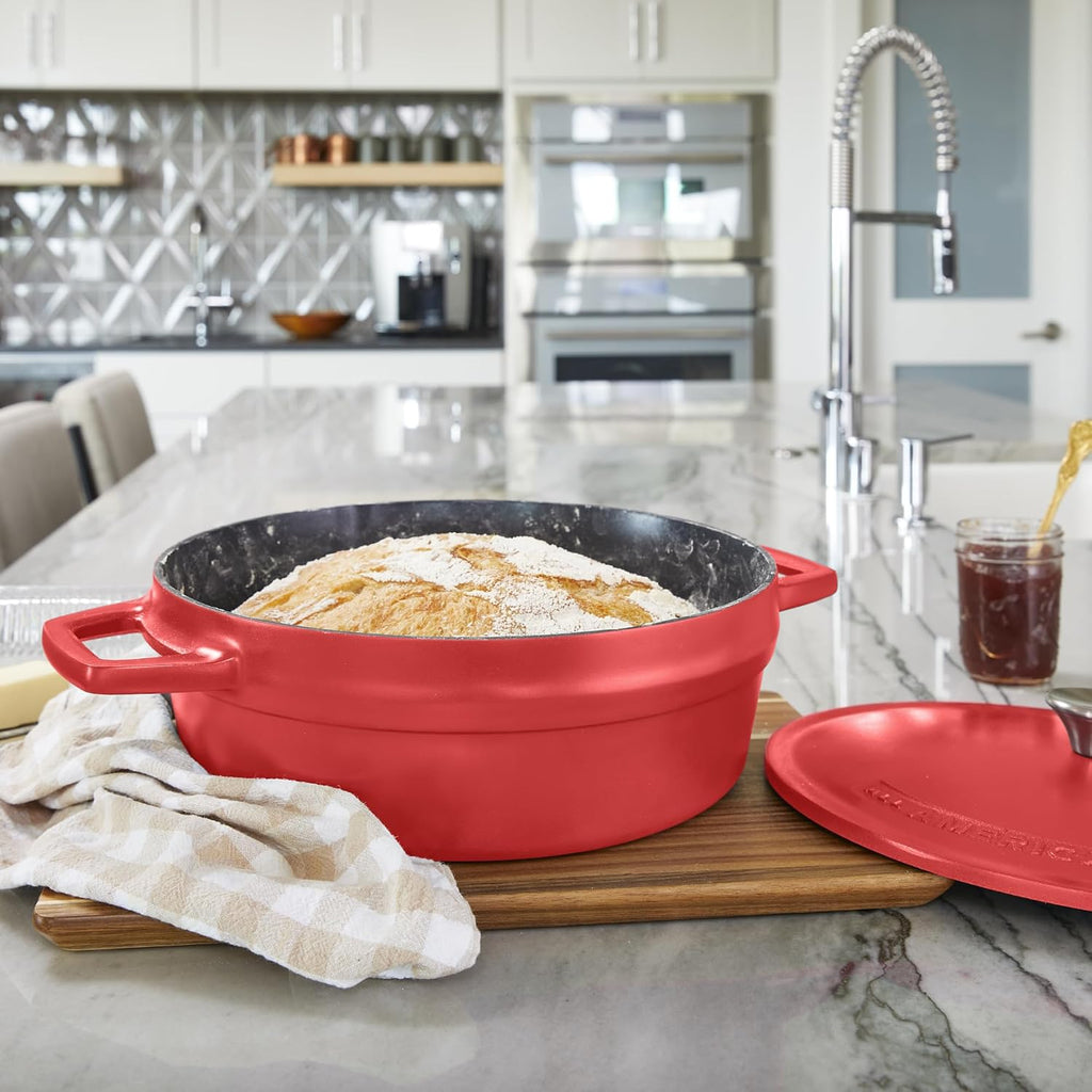 All American 1930 - Dutch Oven - The Saucier Set, Tomato Red - 5.5qt Capacity - Perfect for Sauces, Soups & Simmering - Non Stick & PFAS Free - Made in the USA