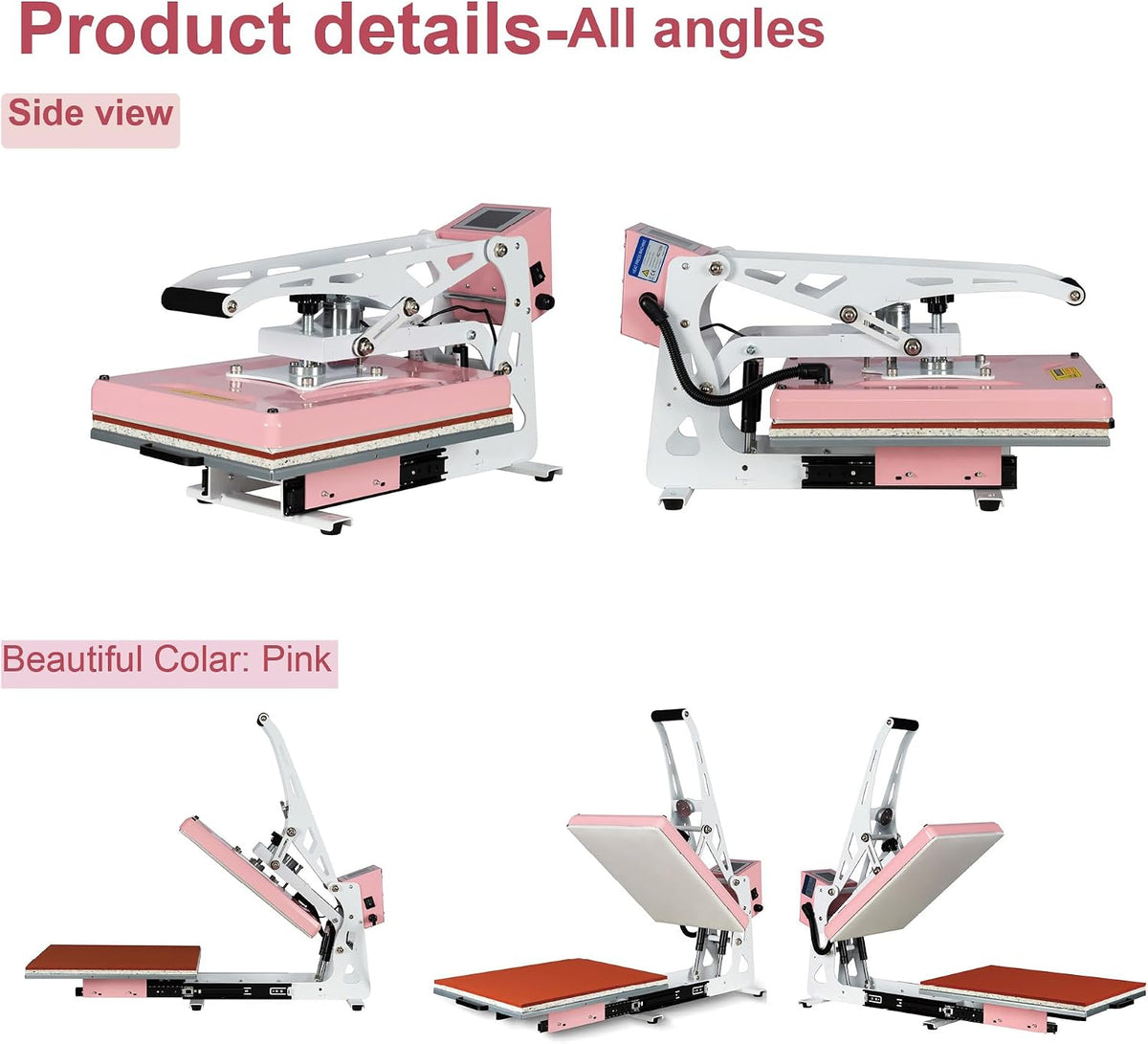 13' x 18' Semi-Auto Heat Press Machine for T-Shirts, Auto Open&Slide-Out Base, Clamshell Pull Out Lower Platen, 1200W Digital Sublimation Printer, Vinyl, DIY & Small Business (Pink, W13*L18)