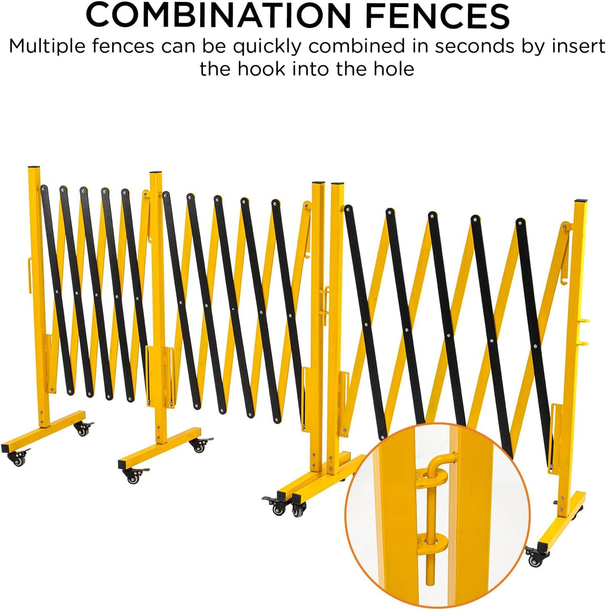 TECSPACE Industrial Expandable Metal Barricade, Expansion Size 16.4 FT, Yellow and Black,Durable Steel Safety Barricade with casters, Flexible Mobile Barrier Gate, Adjustable Traffic Fence