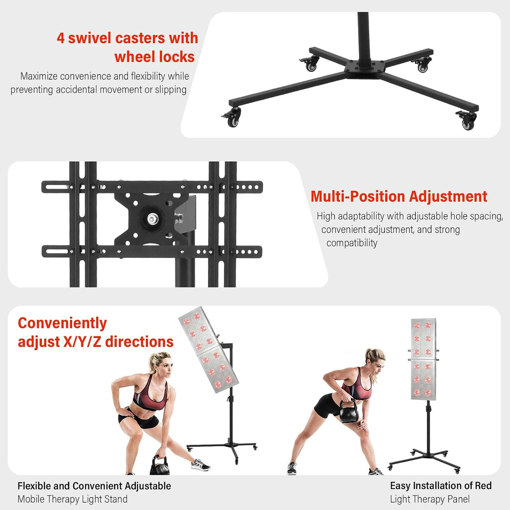 Universal Red Light Therapy Stand, Adjustable Height & 360° Mobile Hanging Bracket with Wheel Locks, 44 lbs Load Capacity LED Near Infrared Panel Holder for Home, Spa & Commercial Use