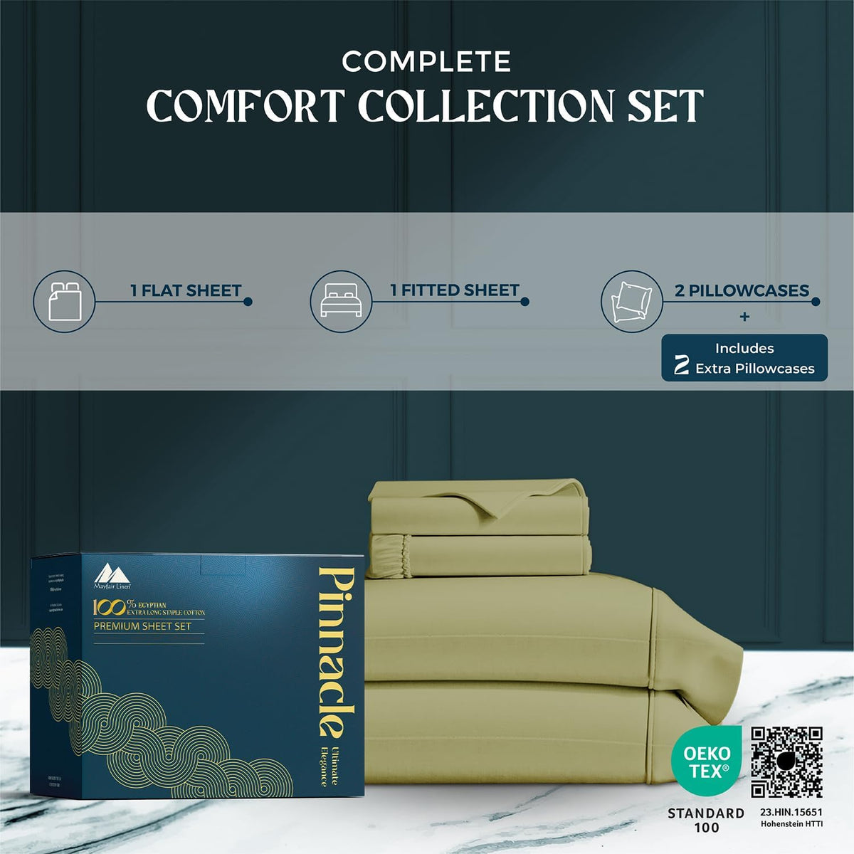 Mayfair Linen 100% Egyptian Cotton Sheets California King Size - Luxury 1500 Series Cal King Sheets Set Egyptian Cotton (4 PC, Sage Green), Silky Soft, Cooling Sateen Weave Hotel Collection Bedding