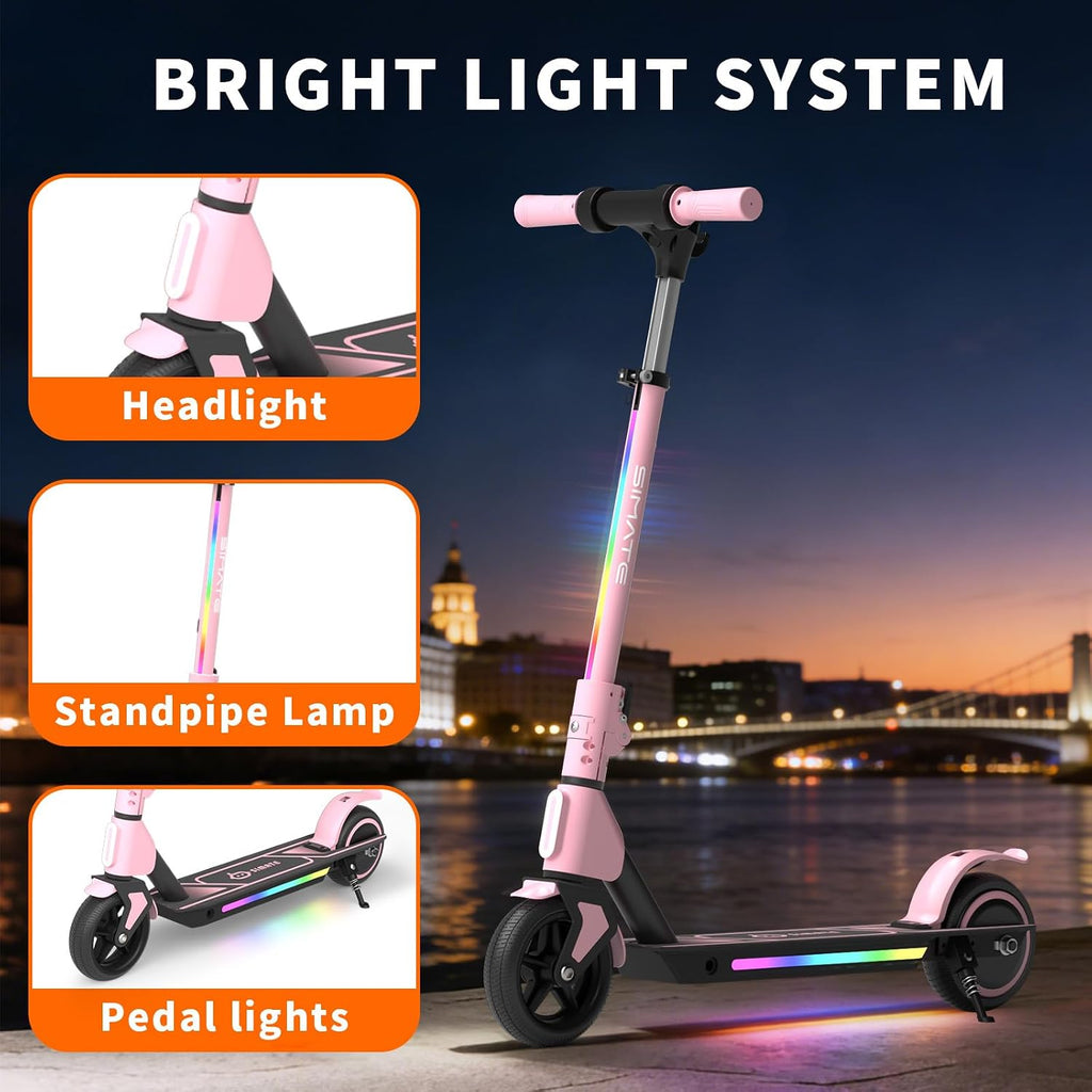SIMATE Electric Scooter for Kids Ages 6-14, 3 Adjustable Heights 34'/37'/39', LED Display & Colorful Lights, Foldable Kids Electric Scooter, 8.7 MPH Safe Speed, Gifts for Boys Girls