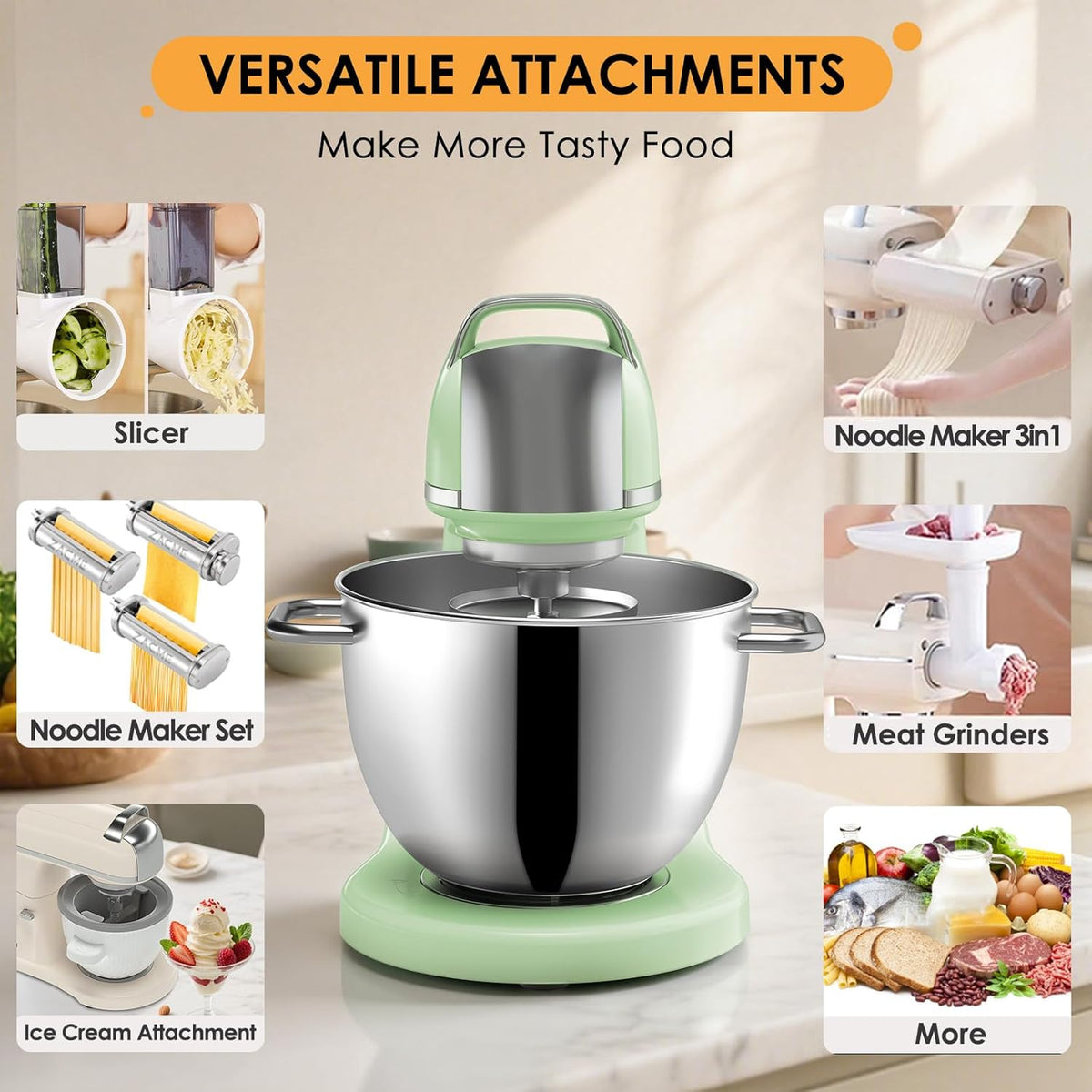 ZACME 8.4QT Commercial Stand Mixer 800W with Aluminum Die Casting Meets the Standard of NSF/ANSI 8-2023, Mixers Kitchen Electric Stand Mixer with Stainless Steel 8L Bowl, Dough Hook, Whisk and Beater