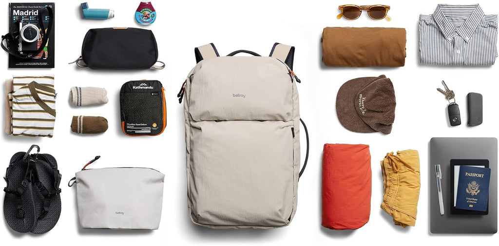 Bellroy Lite Travel Pack 38L (carry-on backpack, large travel backpack for international travelers, with laptop pocket, interior packing cells and tuck-away shoulder straps) - Ash