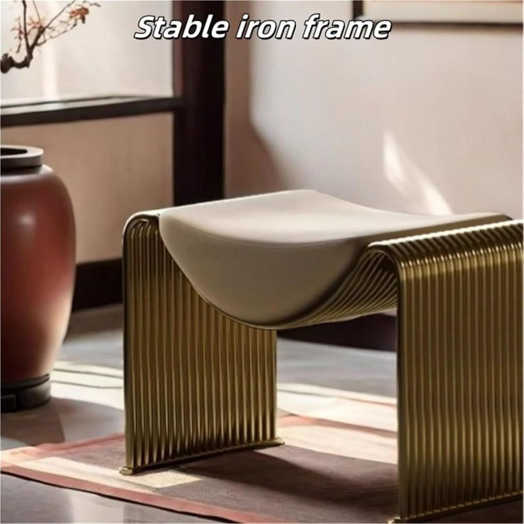 Vanity Stool with Metal Base Entryway Bench Makeup Stool Upholstered Ottoman Shoe Bench Vanity Benchs Lightweight(Gold)