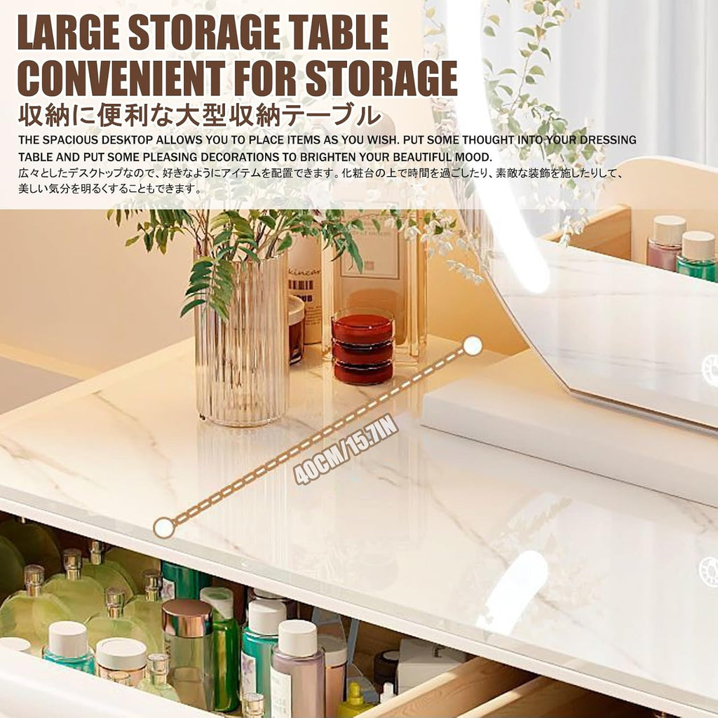 Vanity Table Set ，Modern Makeup Vanity Table，Storage Drawer Home Furniture Bedroom Wooden Makeup Dressing Table.(Black,with Stool_60CM)