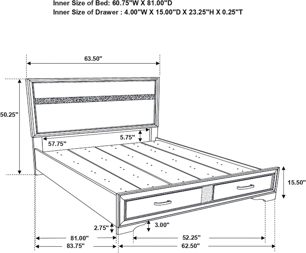 Coaster Home Furnishings Miranda Contemporary 4-Piece Bedroom Set Queen Size Storage Panel Bed Frame 50-inch Headboard White 205111Q-S4