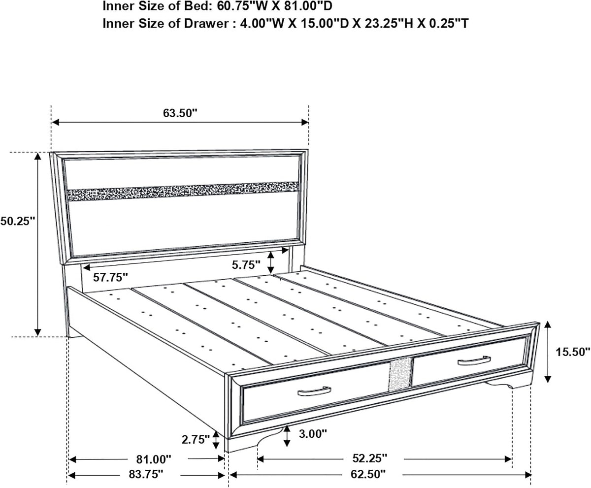 Coaster Home Furnishings Miranda Contemporary 4-Piece Bedroom Set Queen Size Storage Panel Bed Frame 50-inch Headboard White 205111Q-S4