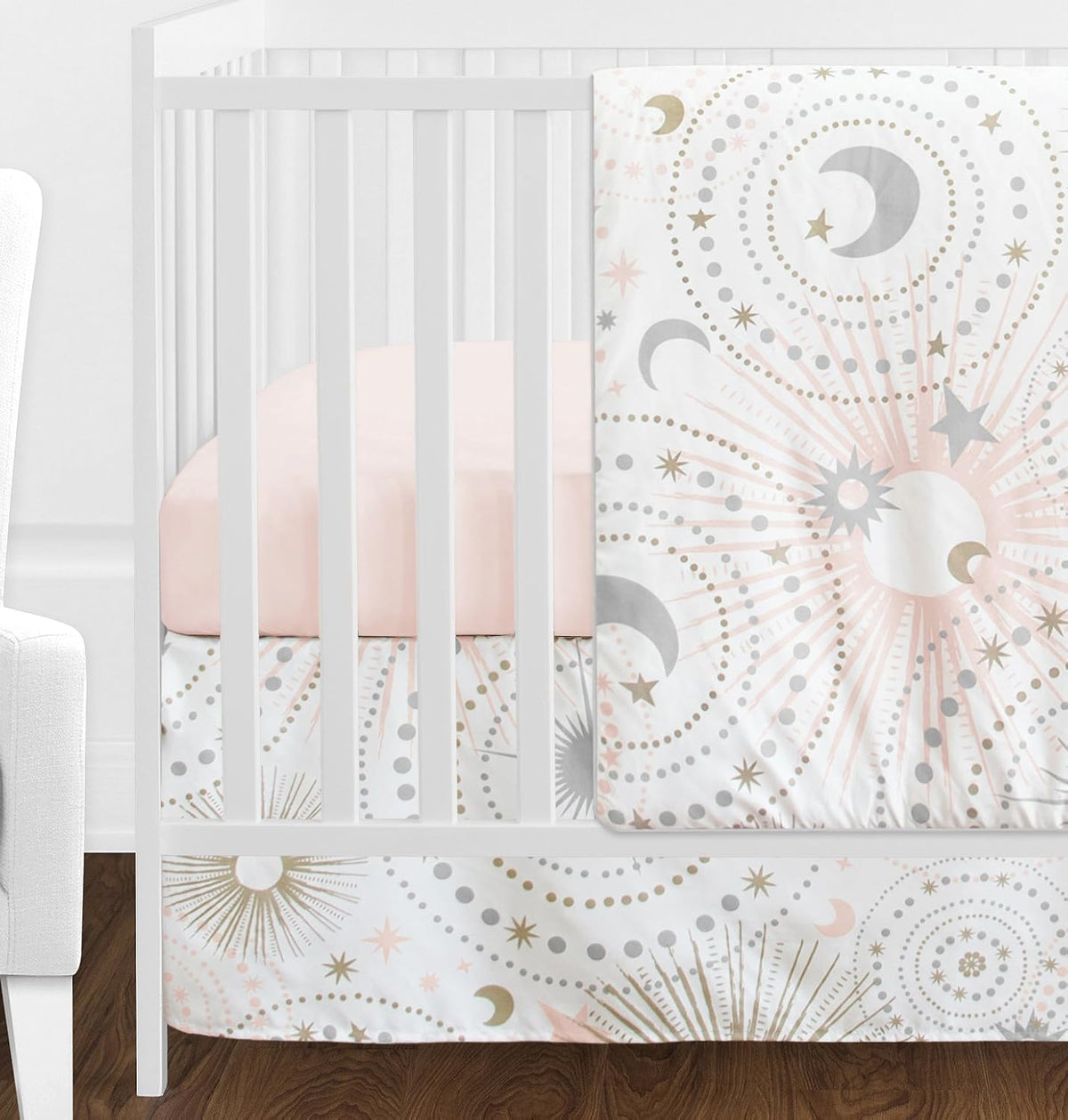 Sweet Jojo Designs 11 pc. Blush Pink, Gold, Grey and White Star and Moon Celestial Baby Girl Crib Bedding Set