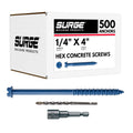 1/4' x 4' Hex Head Blue Concrete Screw Anchor with Drill Bit & Driver (Box of 500) | Masonry Screws for Concrete, Block, and Brick