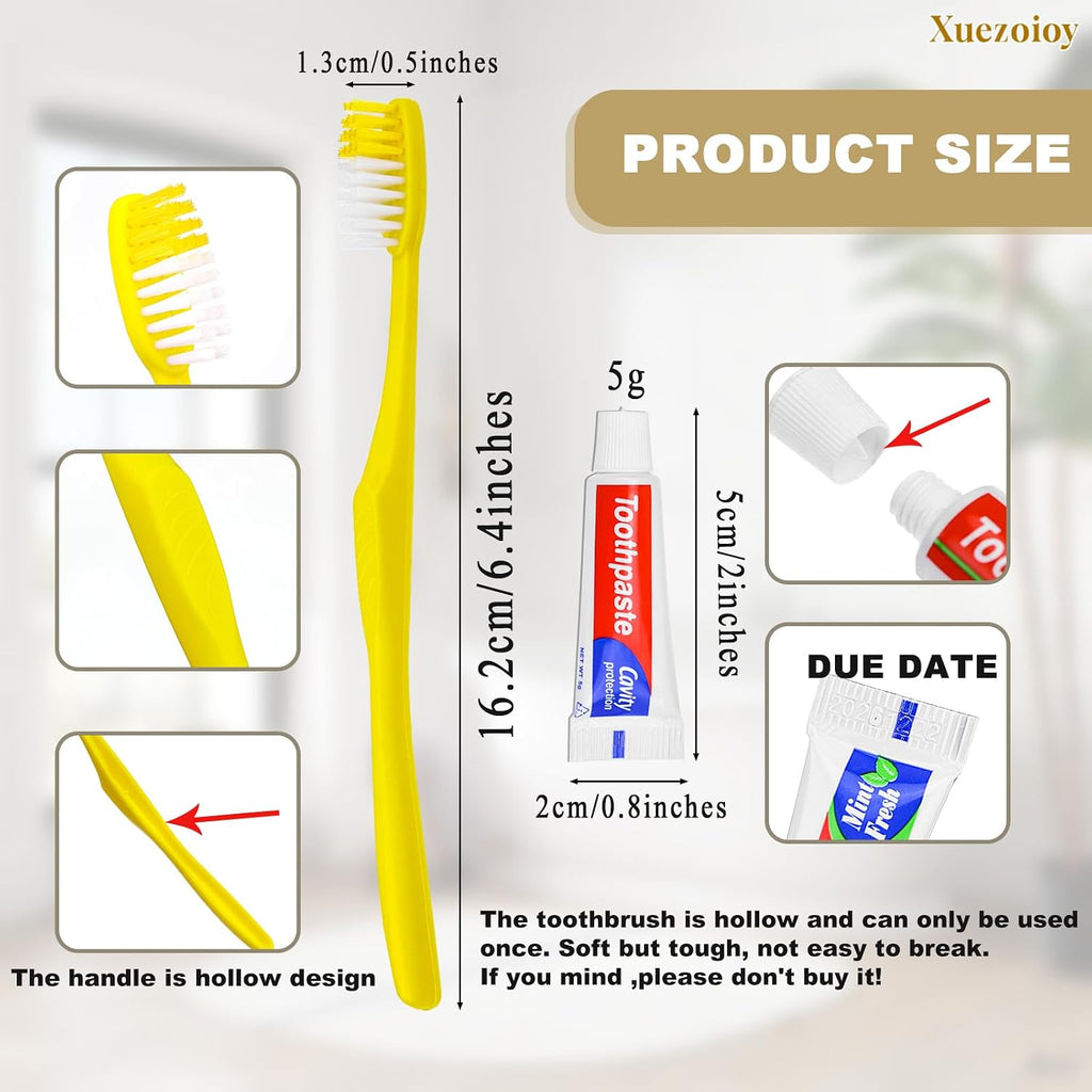 Disposable Toothbrushes with Toothpaste,1000 Pack Yellow Hollow Individually Wrapped Disposable Travel Toothbrushes Kit in Bulk for Homeless,Nursing Home,Hotel,Charity