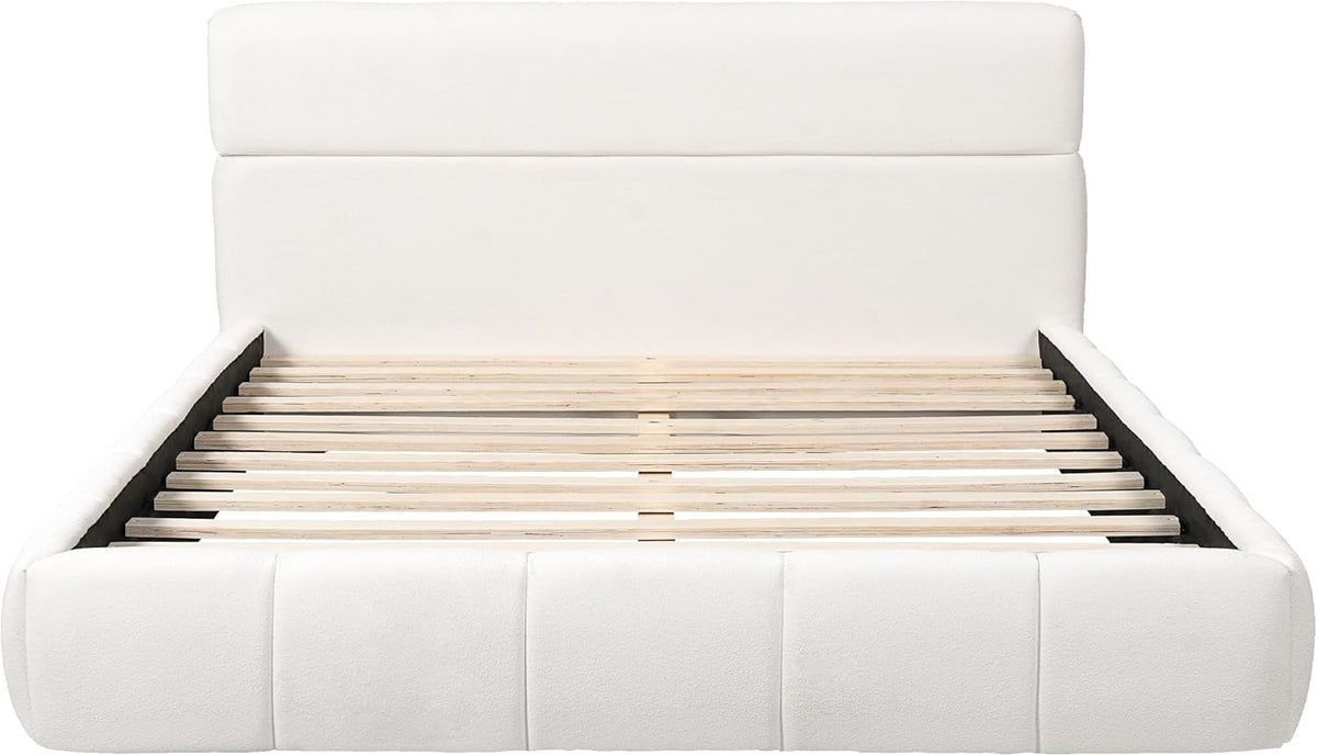 JIJIWANG Queen Size Upholstered Platform Bed Frame with Soft Boucle Fabric Headboard, Wooden Slats Support, No Box Spring Needed,Easy Assembly, White