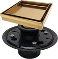 SereneDrains 304 Stainless Steel Tile in Square Brushed Gold Shower Drain Kit with A Base Hair Catcher Strainer Grate Brass Cover Bathroom Floor Insert (Matte Gold, ABS Plastic)