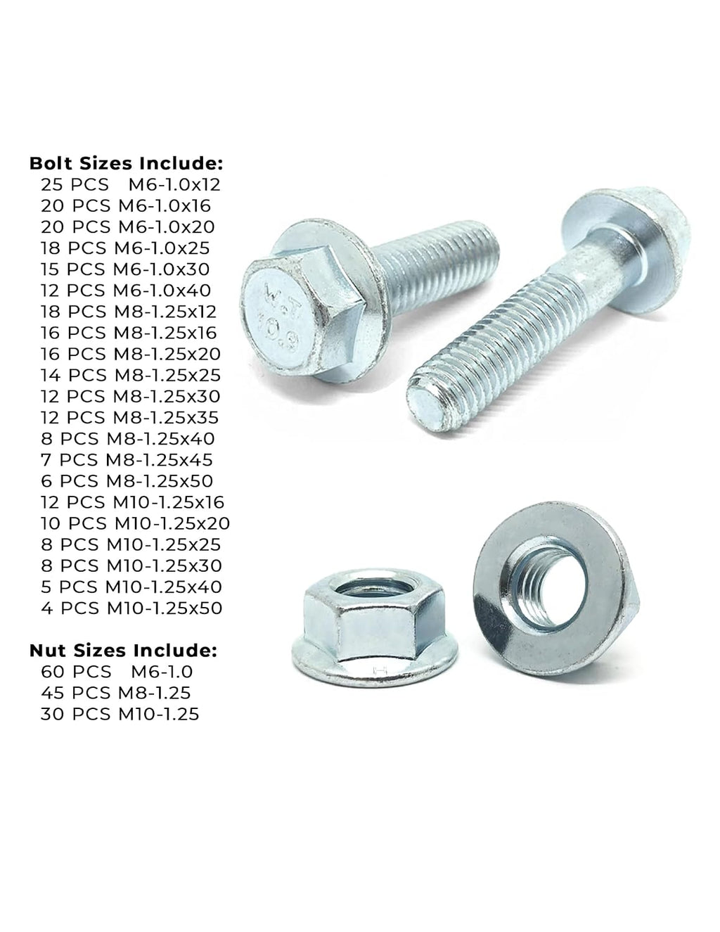 Metric Class 10.9 JIS Hex Cap Flange Frame Bolts Screws & Flange Nuts Assortment Kit - 402 Pieces!