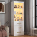 Winkalon 71'H White Bookshelf with LED Light, Bookcase and Bookshelf with Drawers, Tall Bookcase Tall Storage Cabinet 3-Tier Open Shelves for Home Office Living Room Hallway, 13.8'D x 23.6'W x 70.9'H