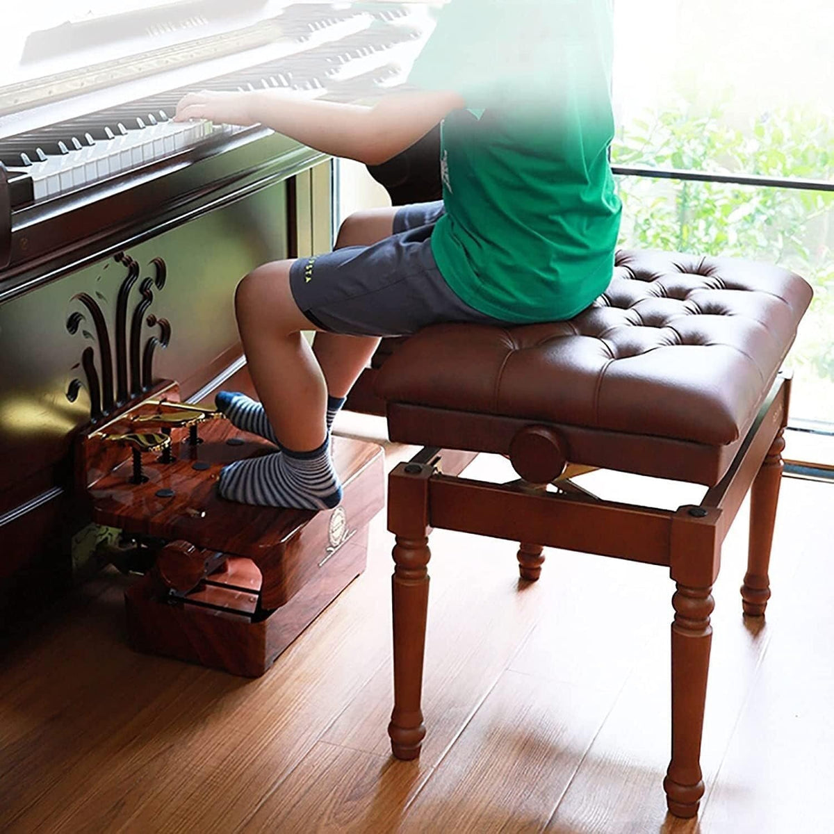 Height Adjustable Piano Stool with PU Leather Cushion, Padded Keyboard Bench, Vanity Stool with Horseshoe Legs, Strong Load Capacity, Easy Assembly